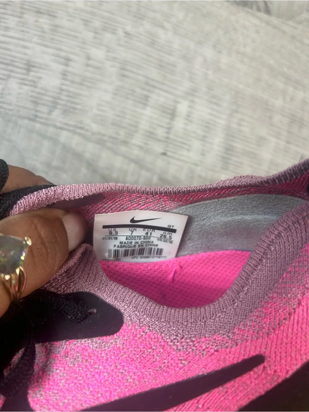 Nike women’s Epic React Flyknit 10.5Pink Black Running Sneakers with Yellow Heel